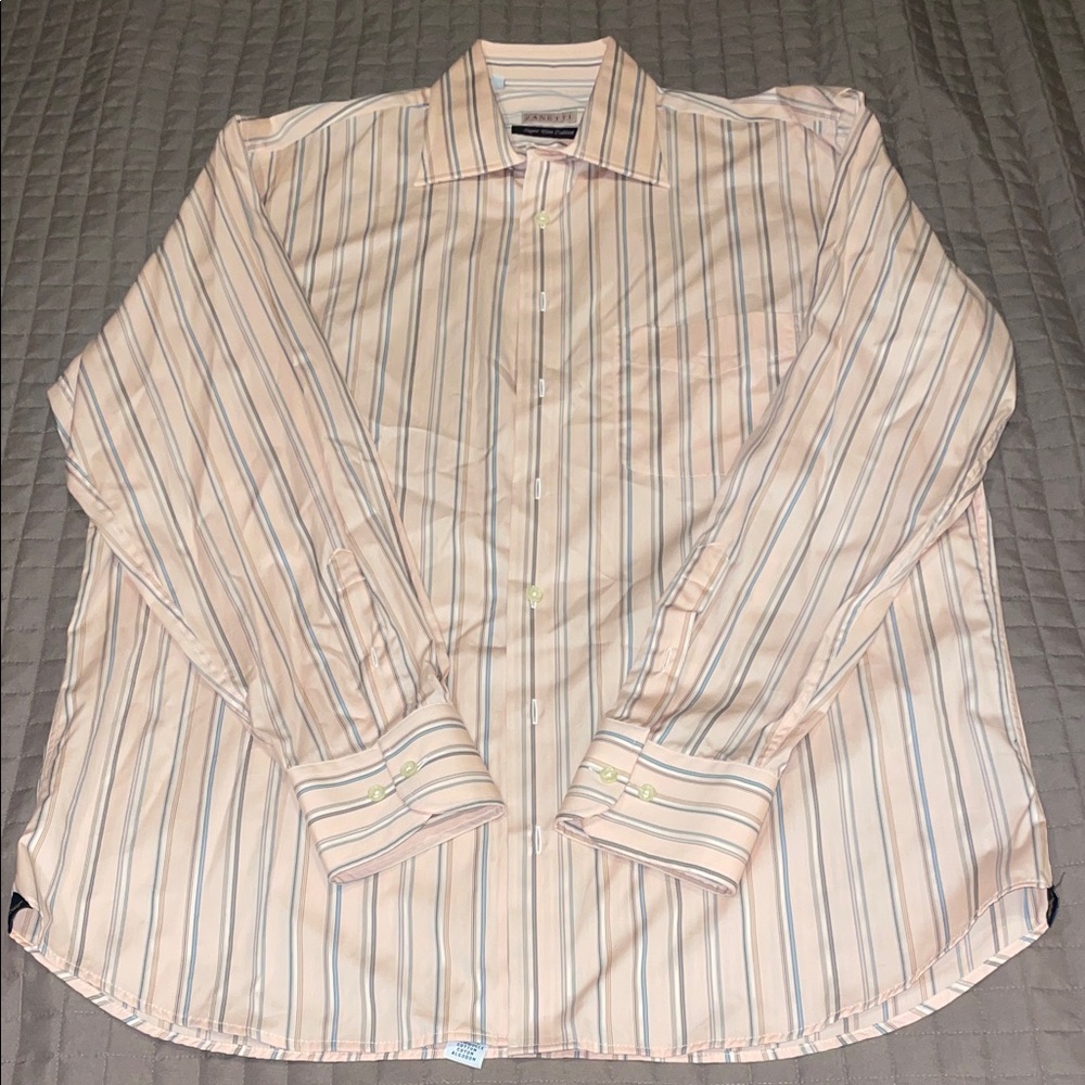 Men's Striped Dress Shirt - Peach and Blue